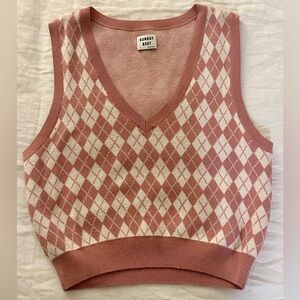 Sunday Best Rose and Cream Argyle V-Neck Sweater Tank